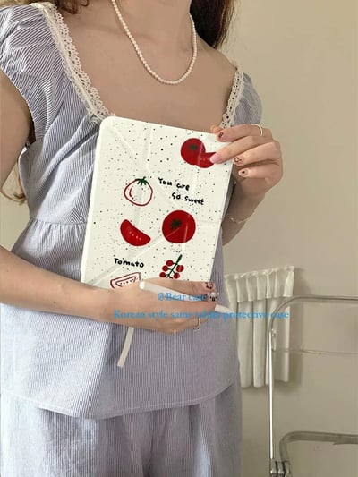 水果蕃茄 黑點水果插畫潑墨背板iPad平板保護套4