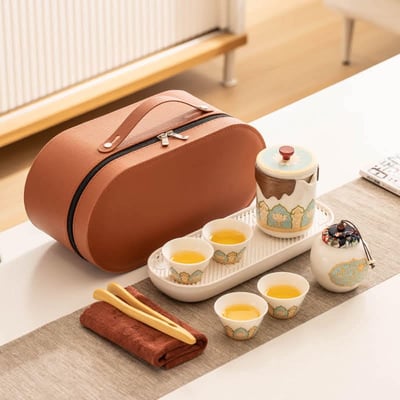 古茗系列 陶瓷一壺四杯茶葉罐旅行茶具組1