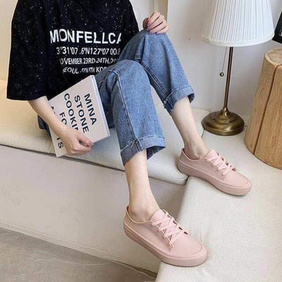 日本狂賣  下雨天也能穿  不怕下雨天的小白鞋雨鞋  現貨粉色1