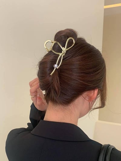 氣質高級感珍珠蝴蝶結髮夾5