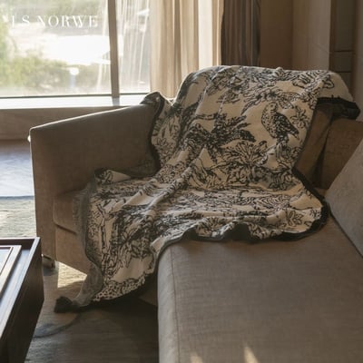 法式花鳥輕奢針織毯 沙發搭毯｜床尾午睡毛毯 (130×170cm)4