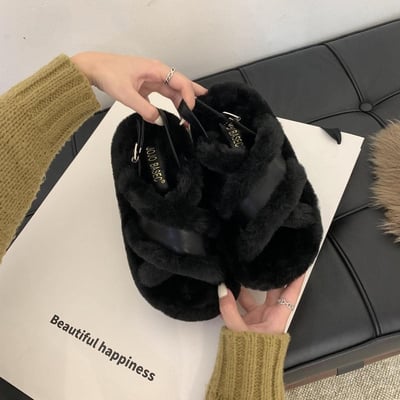冬季超柔軟水貂毛交叉拖鞋  現貨2