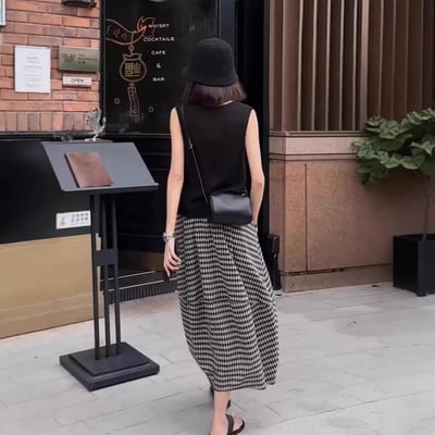 輕熟鹽系格子花苞裙5