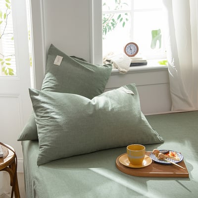舒適全棉色織 純色水洗綿枕套一對組5