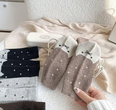 舒適棉質貓咪後腳跟造型襪組2