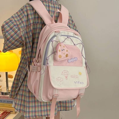 新款高顏值可愛雙肩書包 大容量減壓背包送同款萌系零錢包11