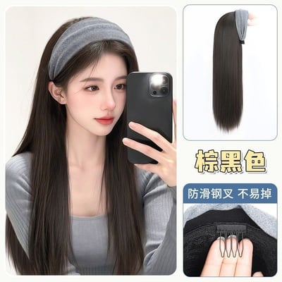 秋冬大波浪高顱頂神器 灰色髮箍假髮一體半頭套6