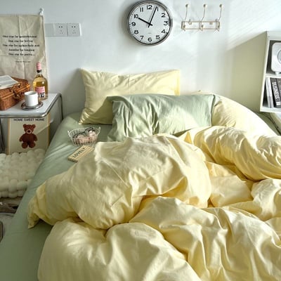 奶黃抹茶雙拼色 秋季新色系水洗棉四件床包組1