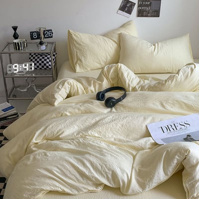 新色系水洗棉四件床包組 檸檬黃純色有單人款1