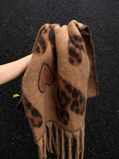 挪威森林．復古老錢風豹紋圍巾 加厚溫暖披肩9