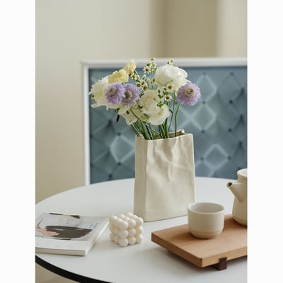 ins風高級感擺件 奶油皺褶紙袋花瓶5