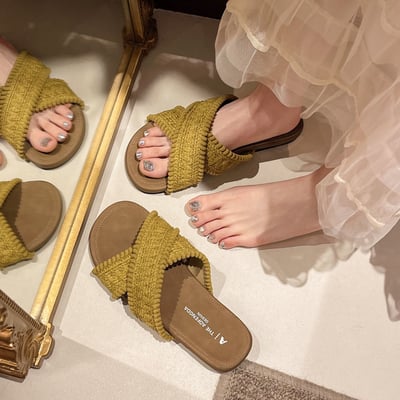 夏季波西米亞仙氣飄飄編織交叉拖鞋7