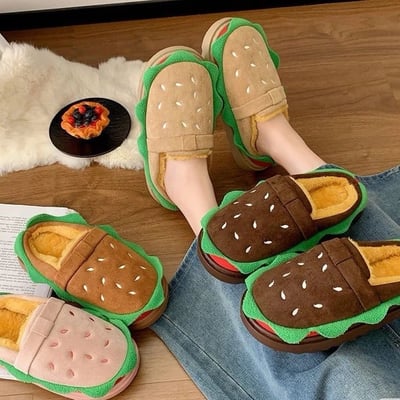 秋冬必收  可愛到捨不得脫 漢堡包造型厚底棉拖鞋5