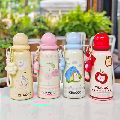 圓球球萌系保溫杯 400ml可愛色系不鏽鋼保溫杯 附掛件便攜水杯2