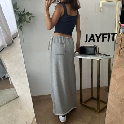 韓系復古感側開叉長裙 高腰顯瘦・慵懶百搭半身裙7