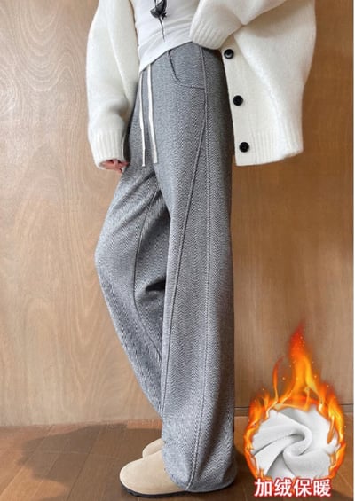 冬季人字紋內加絨毛呢褲4