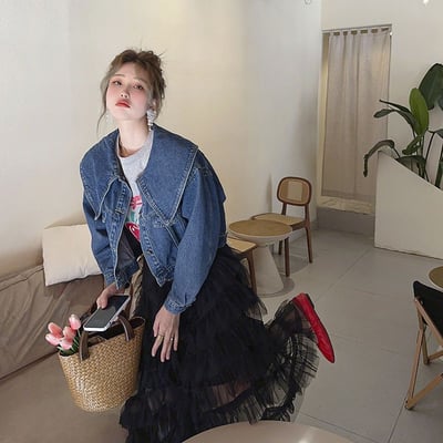 新款韓系娃娃領牛仔外套6