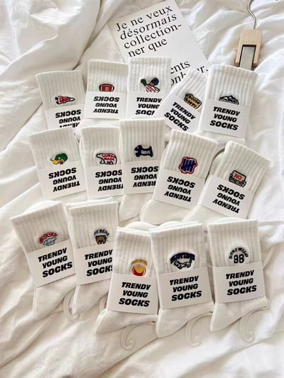 情侶襪也要有儀式感 韓系刺繡短襪5雙組2