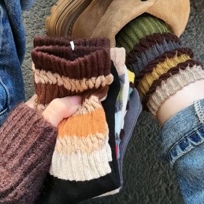 韓系復古配色堆堆襪中筒襪 5雙組7