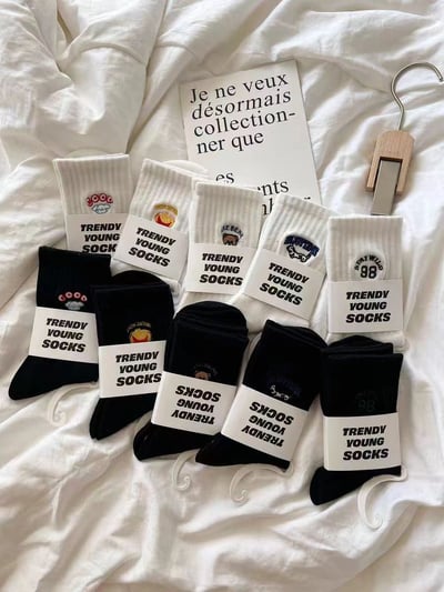 情侶襪也要有儀式感 韓系刺繡短襪5雙組4