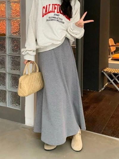 冬季溫柔風格加絨鬆緊帶長裙5