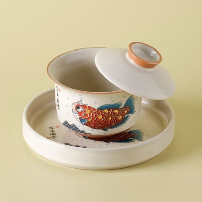 溫潤米黃 古風鯉魚金玉滿堂汝窯功夫茶具5