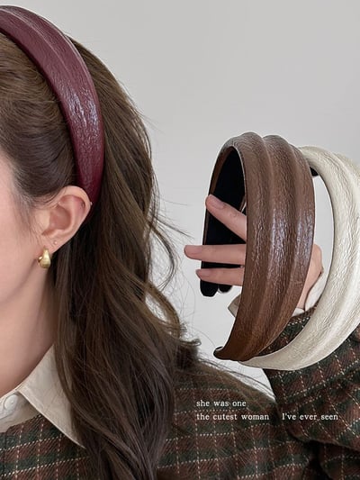 秋冬質感首選 美拉德皮質凹凸髮箍四色組1