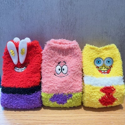 比奇堡限定  卡通珊瑚絨地板襪 情侶款・超萌保暖三入組2