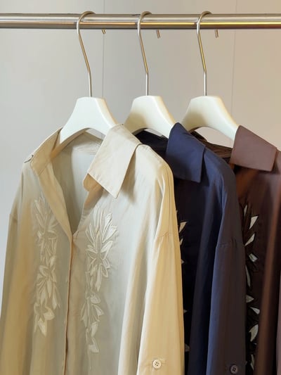 2026早秋刺繡天絲棉麻襯衫 翻領寬鬆長袖上衣氣質設計感襯衣3