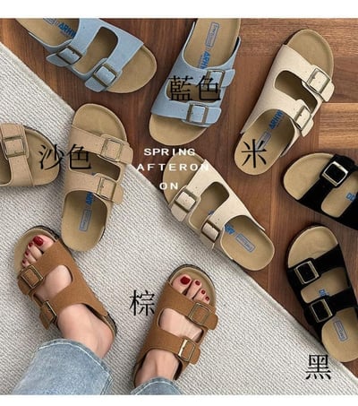 復古磨砂一字帶休閒平底拖鞋 勃肯鞋 有大尺碼  可當情侶鞋11