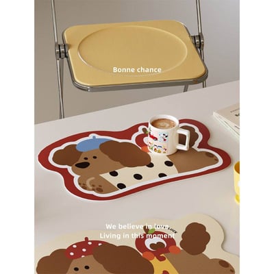 卡通豪可愛的臘腸狗 防水防油免洗皮革餐墊2入3