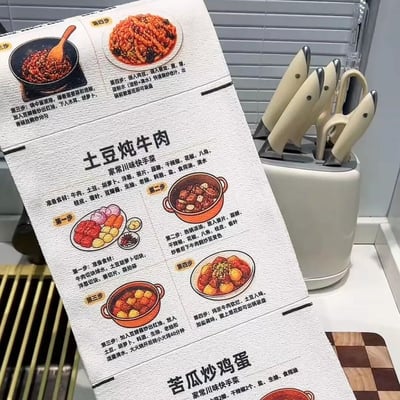 細纖維周拋食譜抹布 廚房懶人洗碗布  可撕式易清洗 一卷20張20道菜10