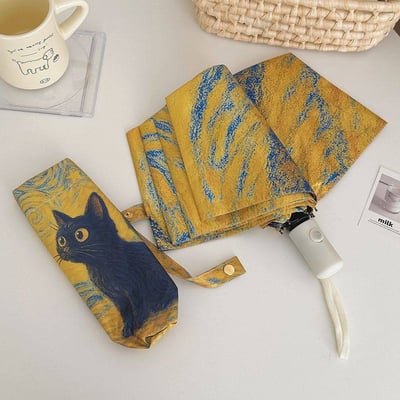 梵高風格文藝貓咪自動晴雨傘2