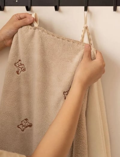 該換浴巾了~刺繡熊熊珊瑚絨速乾浴巾兩件套6