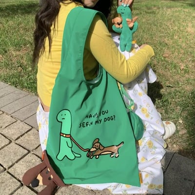 Have You Seen My Dog?  綠色狗狗療癒折疊購物袋 輕巧可收納・大容量出門包2