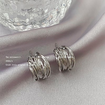 高級感銀色系 不規則圓圈系列耳環5入組   現貨2