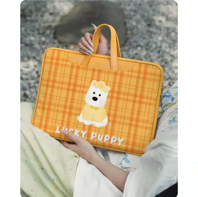 幸運小狗 黃色西高地格紋插畫風多功能旅行電腦包3