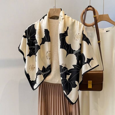 法式復古新款大牡丹花絲質方巾1