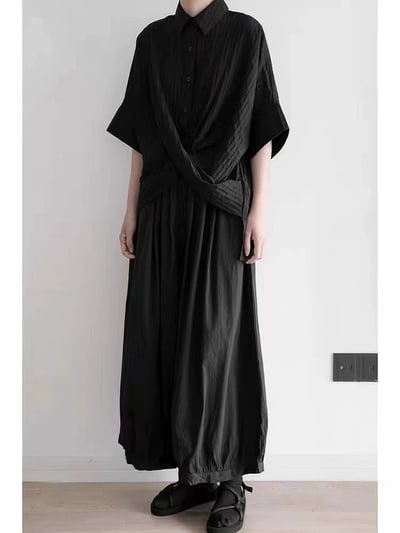 設計交叉感顯氣質條紋肌理上衣6