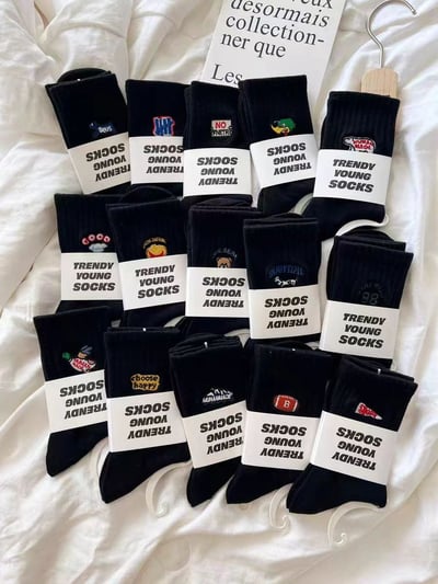 情侶襪也要有儀式感 韓系刺繡短襪5雙組3