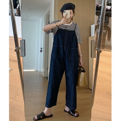 復古顯瘦寬鬆牛仔吊帶褲3