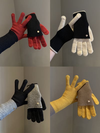 出口日本款 美拉德拼色兩用保暖舒適手套1