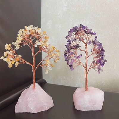 粉晶原石底座天然水晶樹擺件2