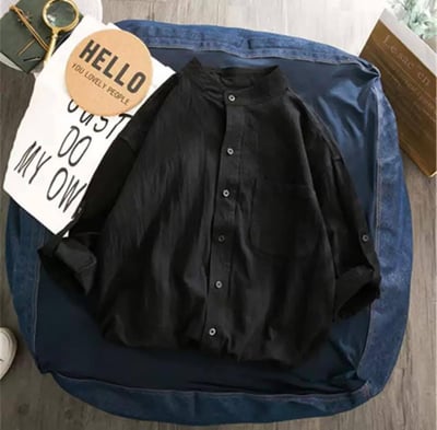 夏秋男款七分袖亞麻襯衫   現貨m 黑色綠色2