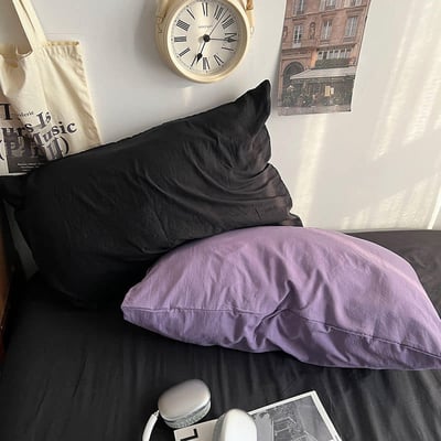 Ins風水洗棉 雙色AB版純色枕頭套一對裝8