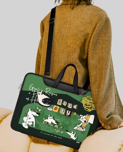 呆萌白白狗綠色系多功能旅行電腦包2