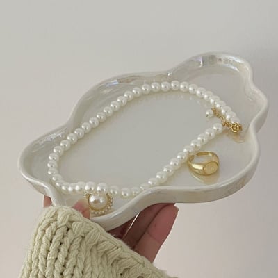 雲朵造型光澤感飾品托盤 珍珠母貝質感桌面擺件收納盤3