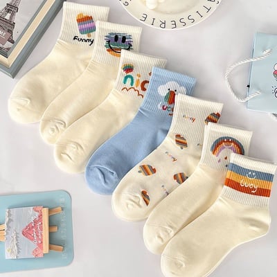 7天不重複 可愛女襪笑臉彩虹短襪1