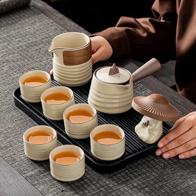 汝窯米黃色側把手功夫茶具套裝1