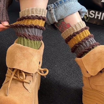 韓系復古配色堆堆襪中筒襪 5雙組3